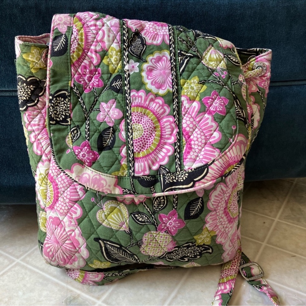 Vera Bradley Olivia Pink and  Olive Green Floral Backpack